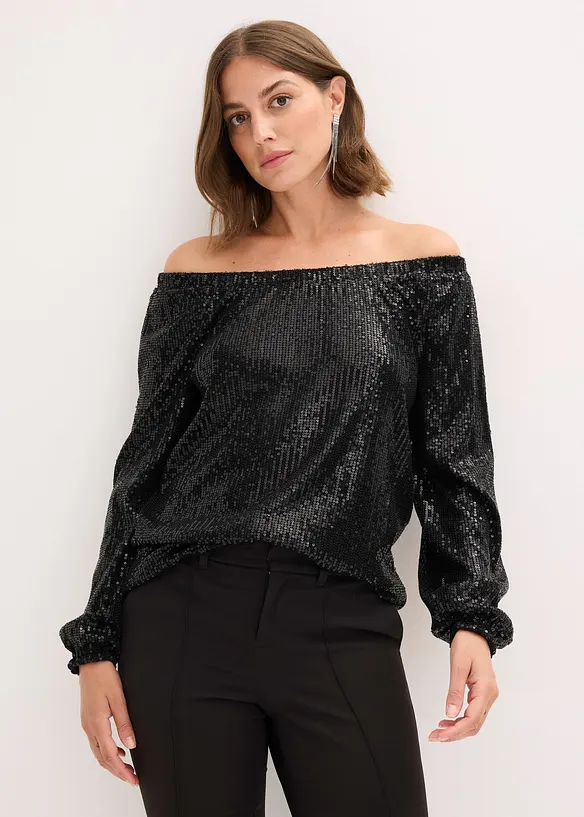 Maglia con spalle scoperte oversize con paillettes, bonprix
