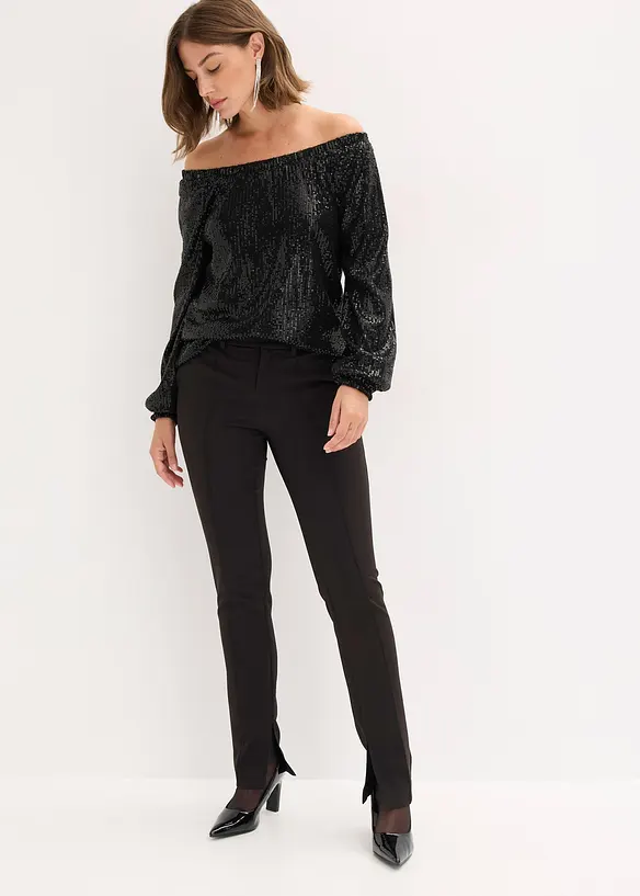 Maglia con spalle scoperte oversize con paillettes, bonprix