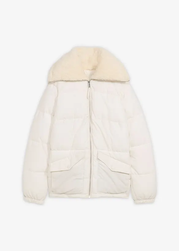 Giacca trapuntata con collo in teddy, bonprix