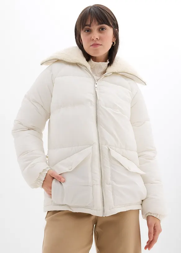 Giacca trapuntata con collo in teddy, bonprix