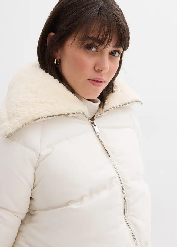 Giacca trapuntata con collo in teddy, bonprix