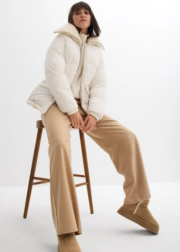 Giacca trapuntata con collo in teddy, bonprix