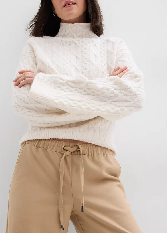 Pantaloni effetto lana con elastico in vita, bonprix