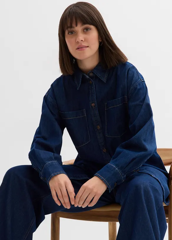 Camicia di jeans oversize in denim robusto di puro cotone, bonprix