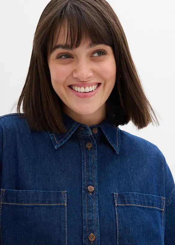 Camicia di jeans oversize in denim robusto di puro cotone, bonprix