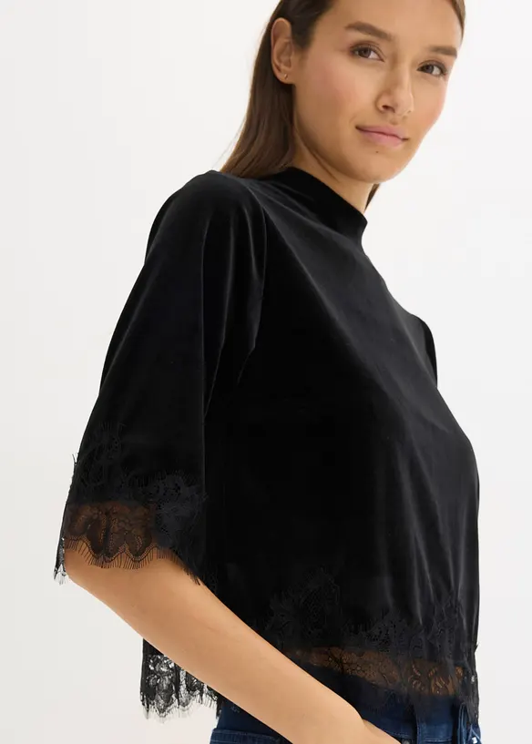 Maglia in velluto con pizzo, bonprix