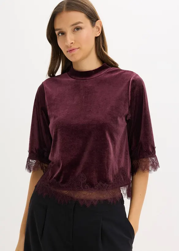 Maglia in velluto con pizzo, bonprix
