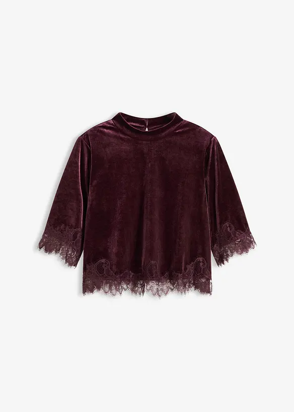 Maglia in velluto con pizzo, bonprix