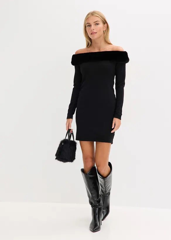 Abito in maglia con inserto in pelliccia sintetica, bonprix