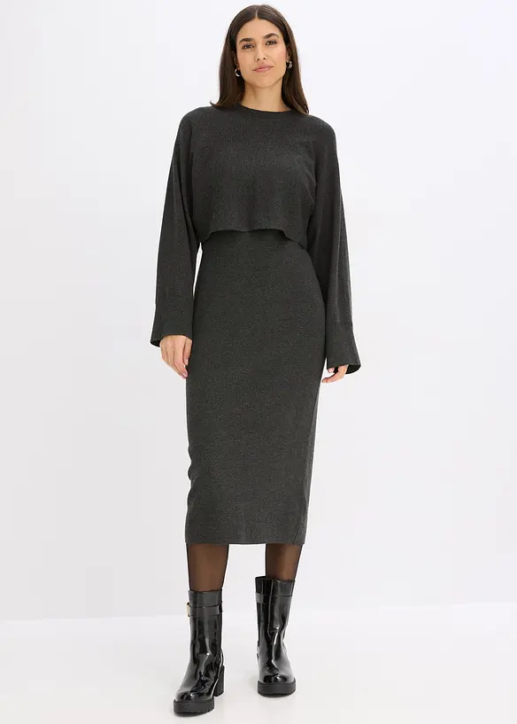Abito in maglia e maglione abbinato (set 2 pezzi), bonprix