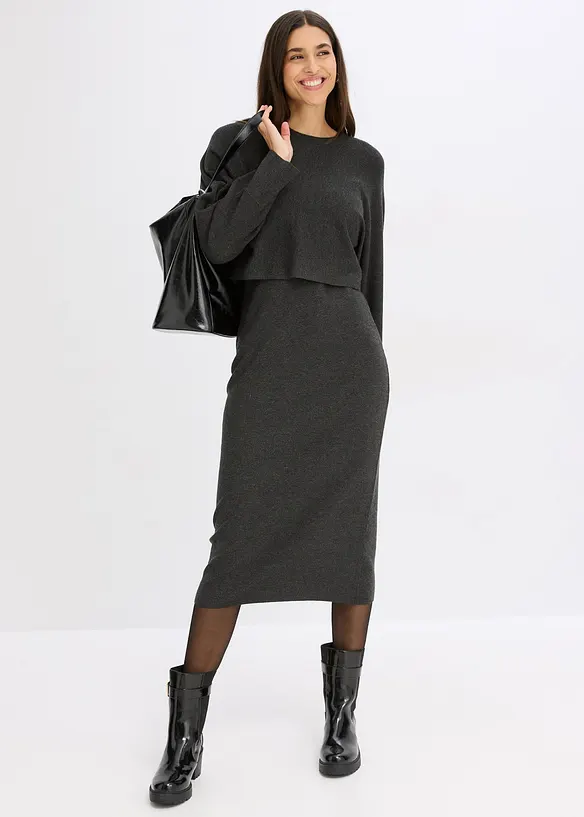 Abito in maglia e maglione abbinato (set 2 pezzi), bonprix