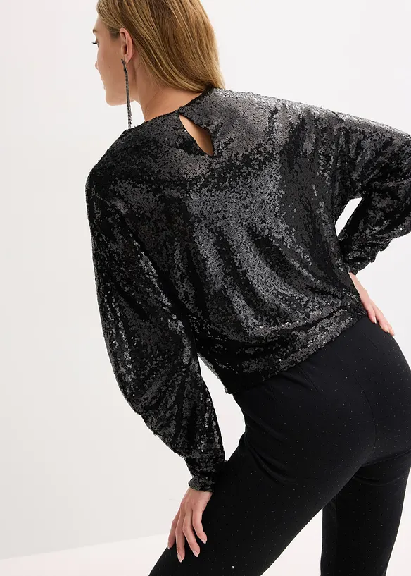 Maglia a maniche lunghe con paillettes, bonprix
