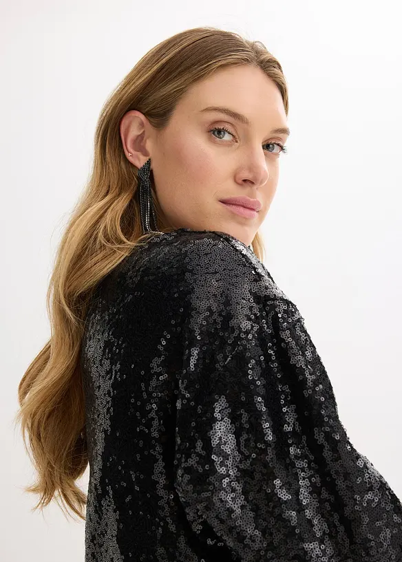 Maglia a maniche lunghe con paillettes, bonprix