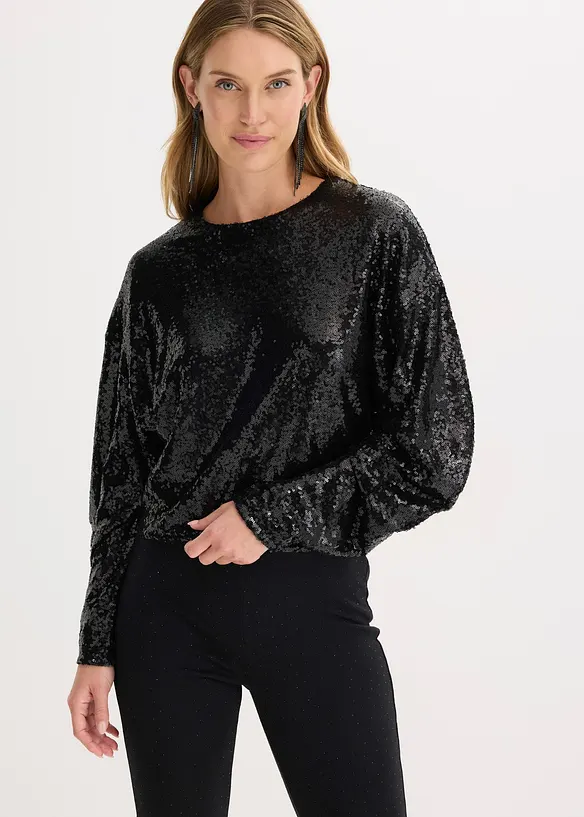 Maglia a maniche lunghe con paillettes, bonprix