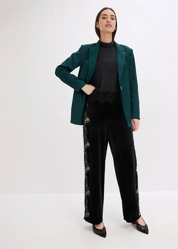 Pantaloni larghi in velluto morbido con inserto di pizzo, bonprix