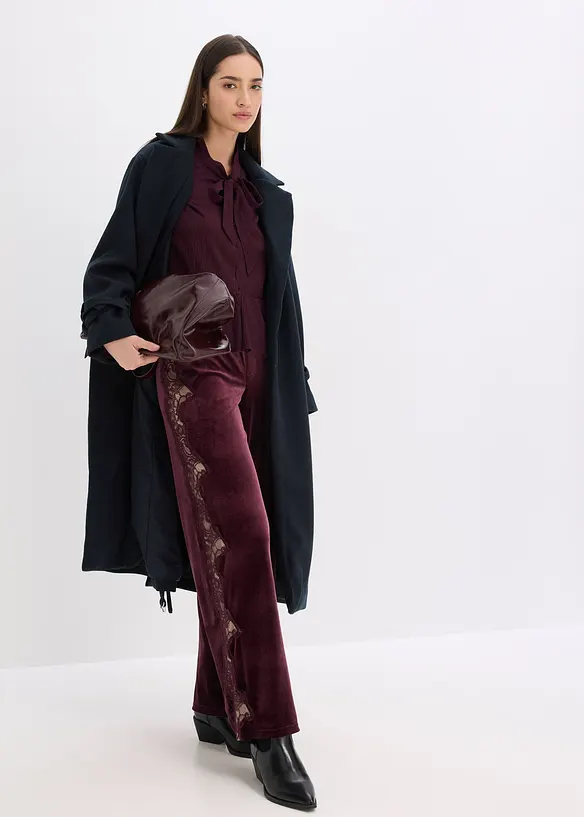 Pantaloni larghi in velluto morbido con inserto di pizzo, bonprix