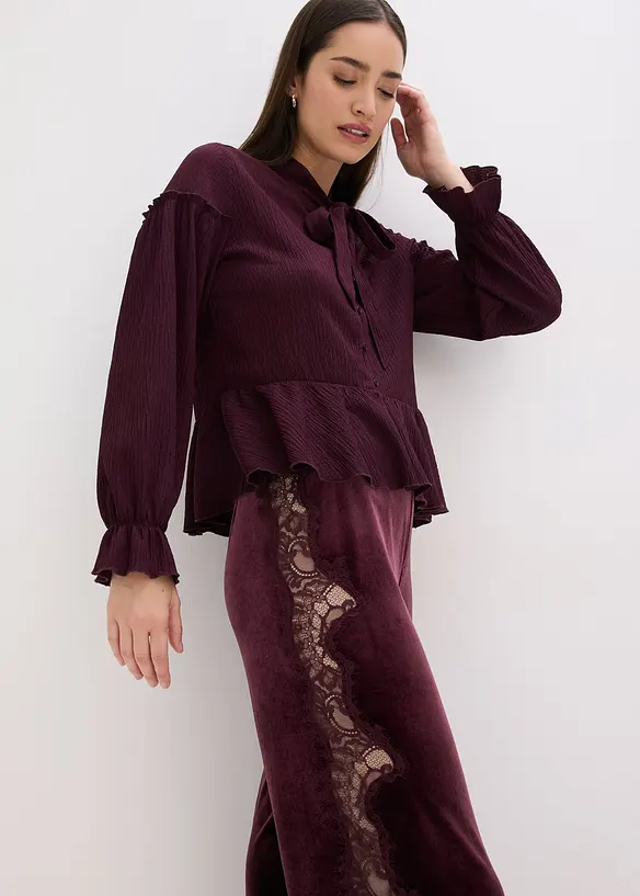 Pantaloni larghi in velluto morbido con inserto di pizzo, bonprix