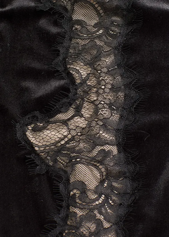 Pantaloni larghi in velluto morbido con inserto di pizzo, bonprix