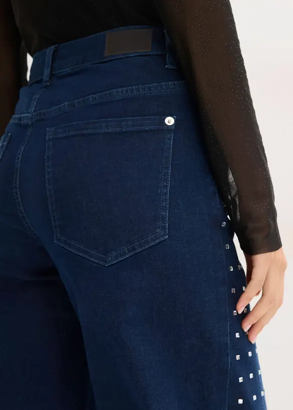 Jeans loose fit straight con applicazione di strass, vita alta, bonprix