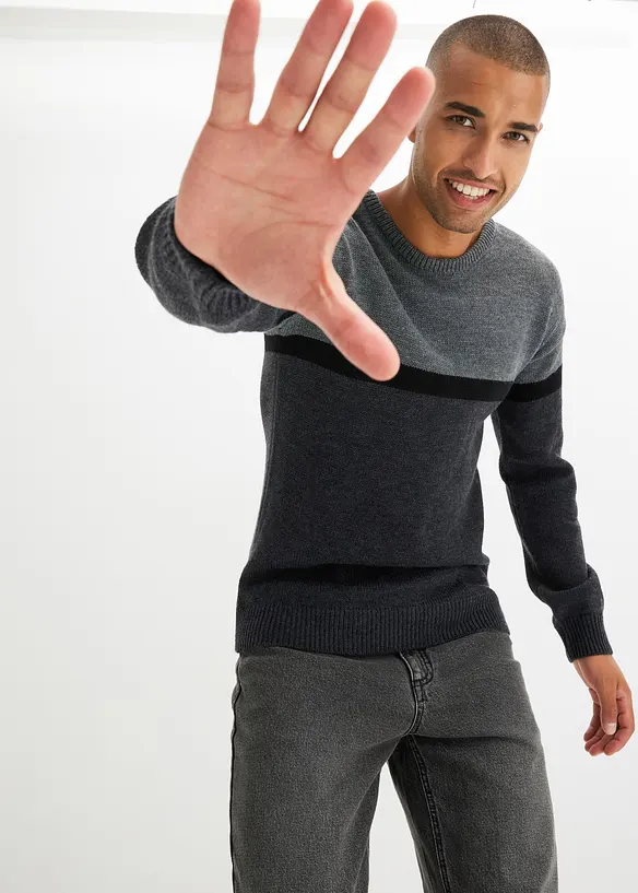 Maglione pratico a girocollo con motivo color block, bonprix