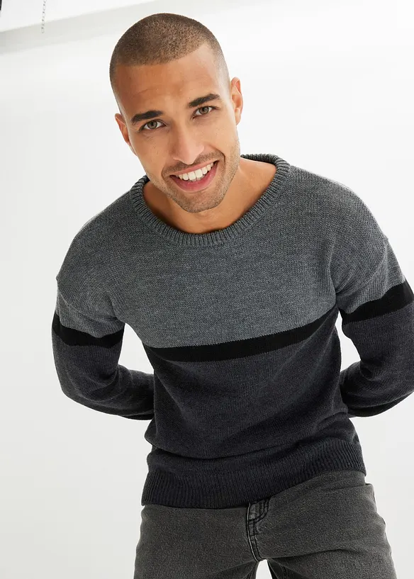 Maglione pratico a girocollo con motivo color block, bonprix