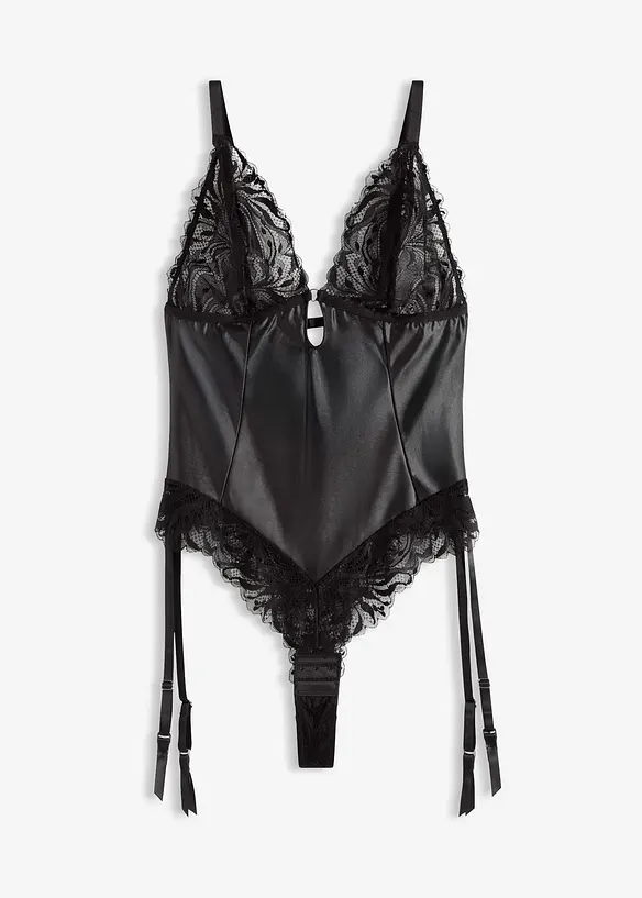 Body effetto bagnato con reggicalze rimovibile, bonprix