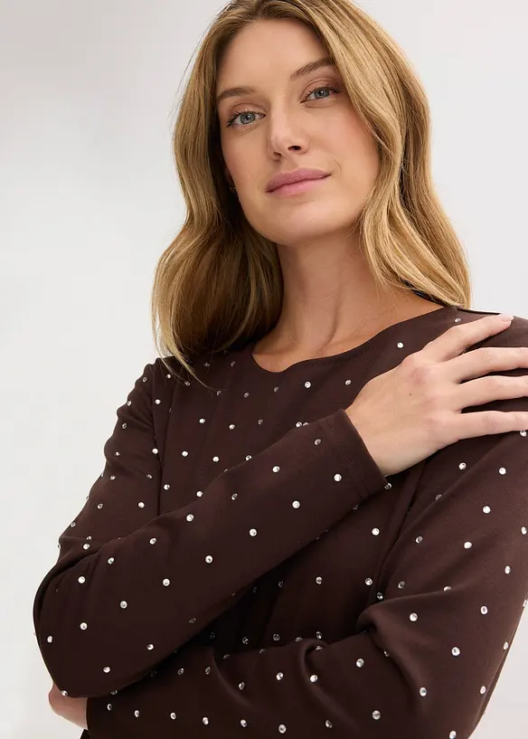 Maglia a maniche lunghe con strass, bonprix