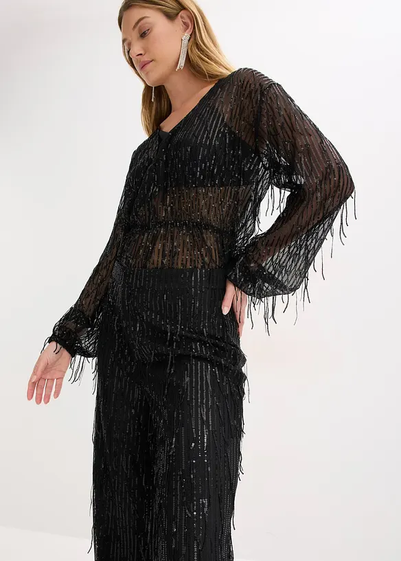 Pantaloni con paillettes e frange, bonprix