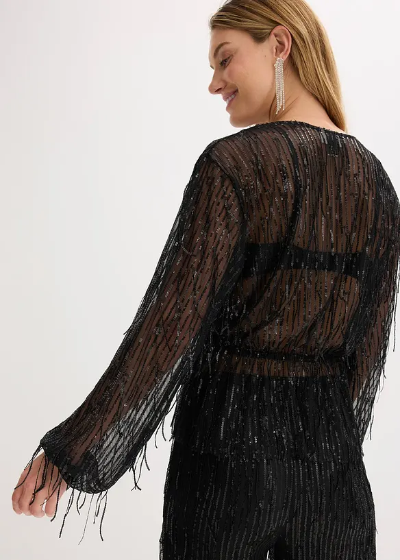 Blusa con paillettes e frange, bonprix