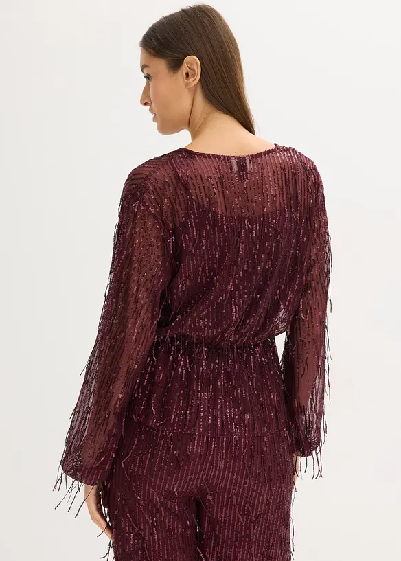 Blusa con paillettes e frange, bonprix