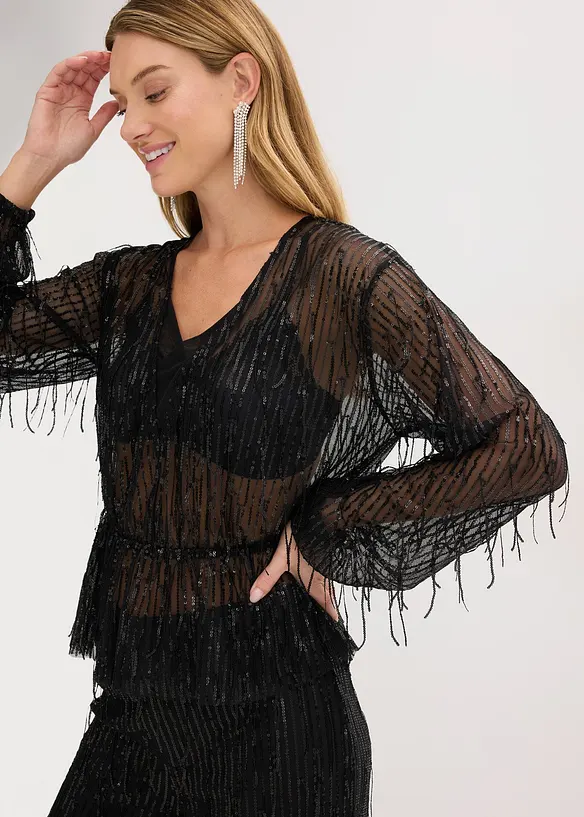 Blusa con paillettes e frange, bonprix