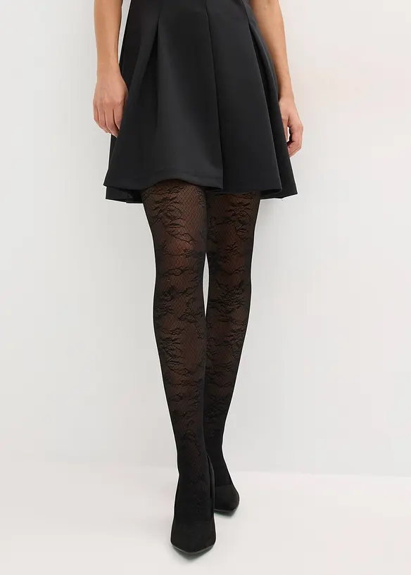 Collant con motivo a rete floreale, bonprix