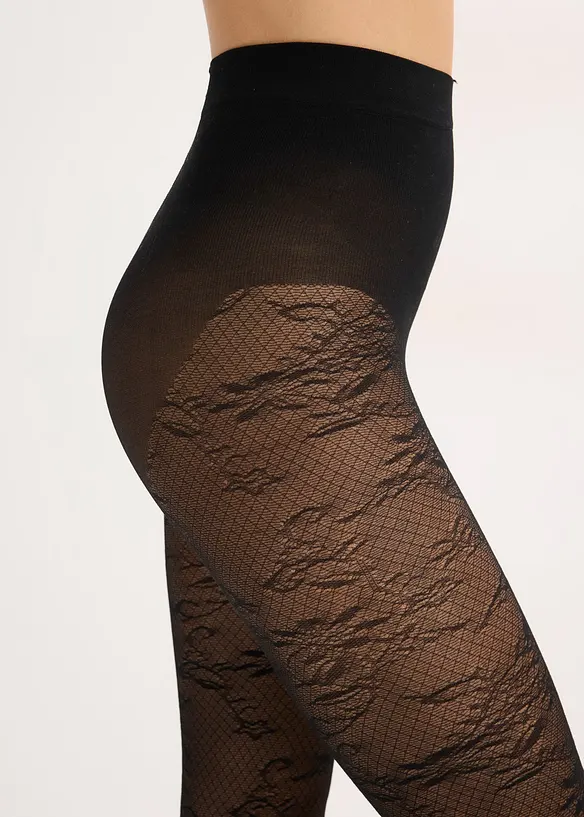 Collant con motivo a rete floreale, bonprix