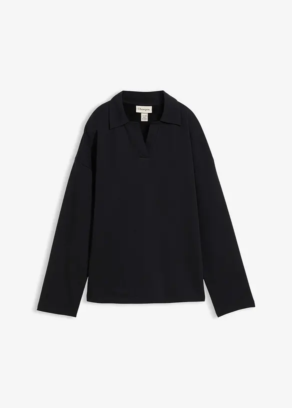 Felpa in cotone biologico con colletto polo in maglia, bonprix