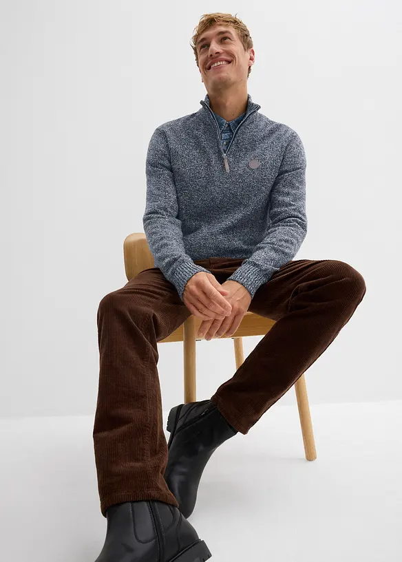 Maglione con mezza zip e puro cotone, bonprix