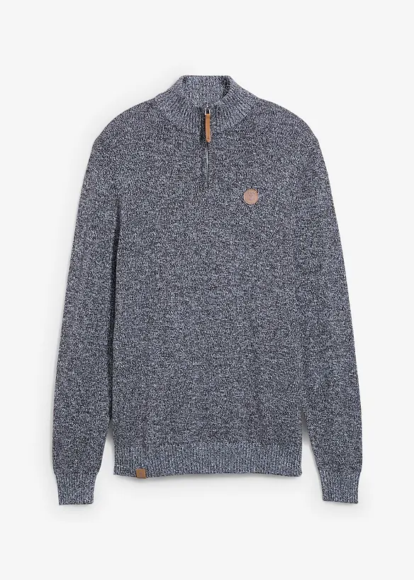 Maglione con mezza zip e puro cotone, bonprix