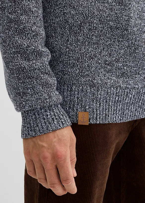 Maglione con mezza zip e puro cotone, bonprix