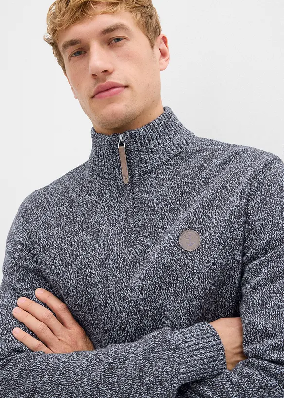Maglione con mezza zip e puro cotone, bonprix