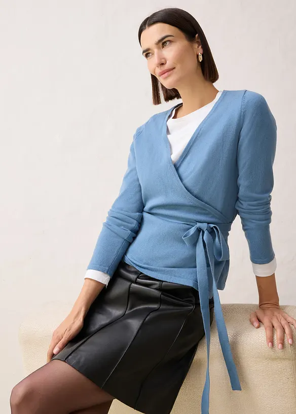 Cardigan incrociato con lana merino, bonprix