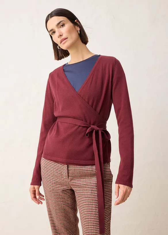 Cardigan incrociato con lana merino, bonprix