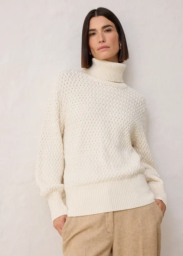 Maglione a collo alto con lana merino, bonprix