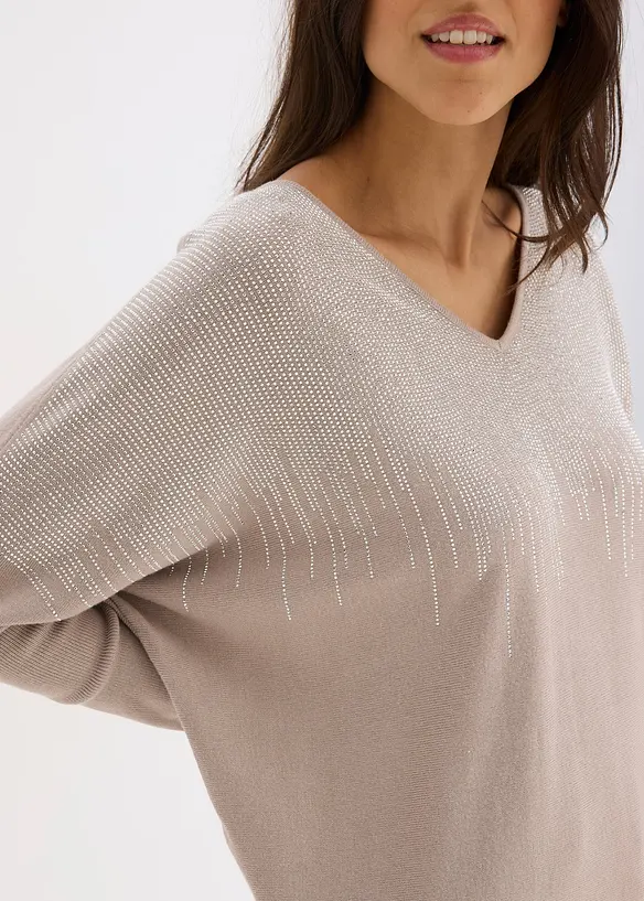 Maglione in filato fine con strass, bonprix