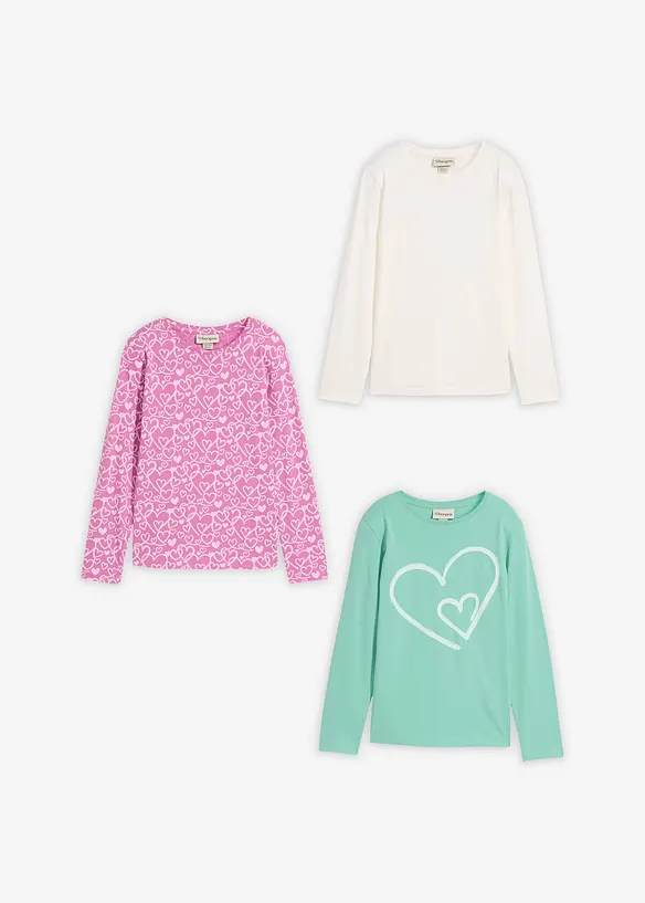 Maglia a maniche lunghe in puro cotone biologico (pacco da 3), bonprix