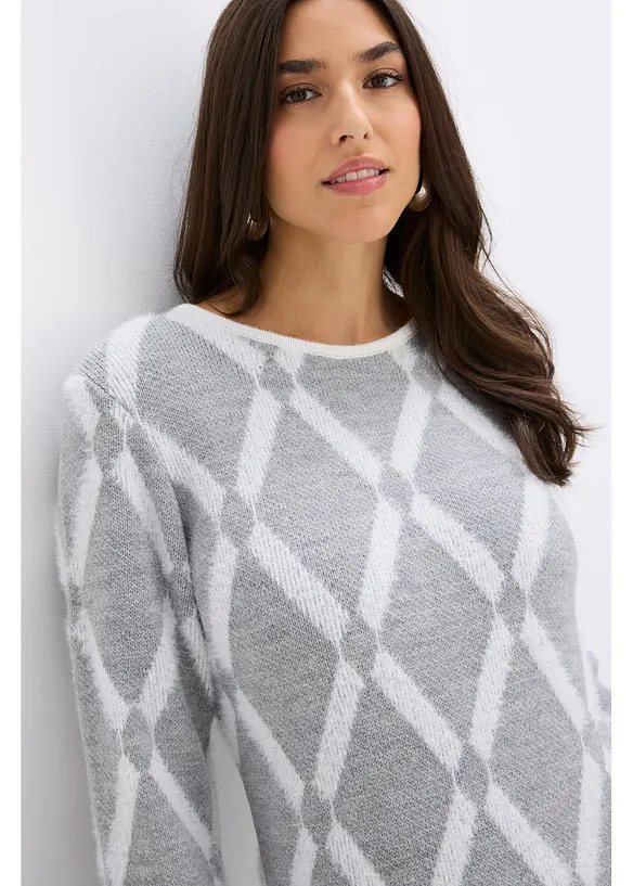 Abito in maglia a rombi in filato piumato, bonprix