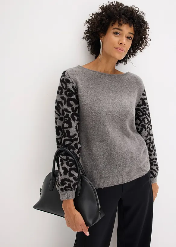 Maglione con maniche leopardate, bonprix