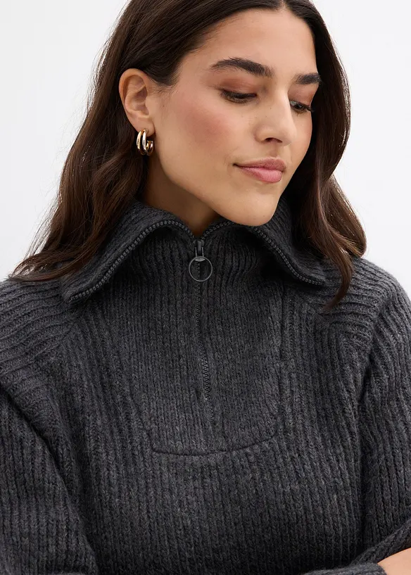 Maglione a coste con zip, bonprix