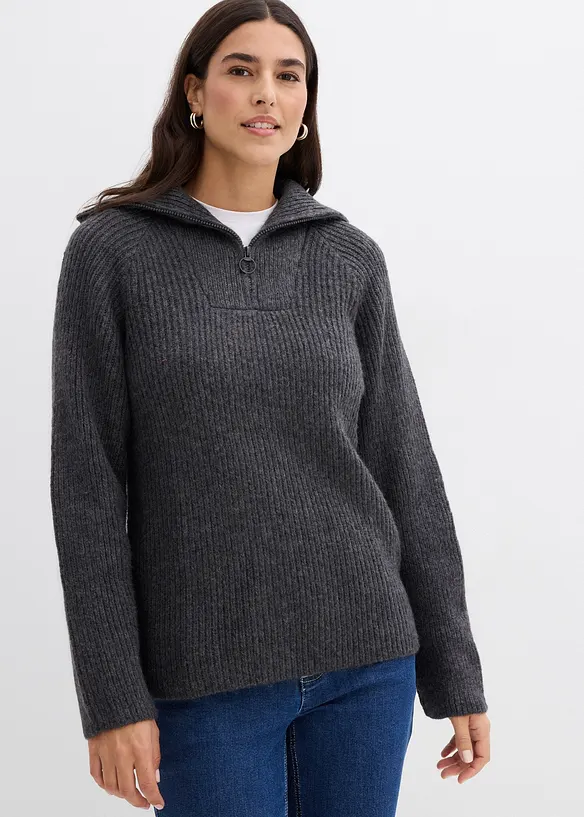 Maglione a coste con zip, bonprix