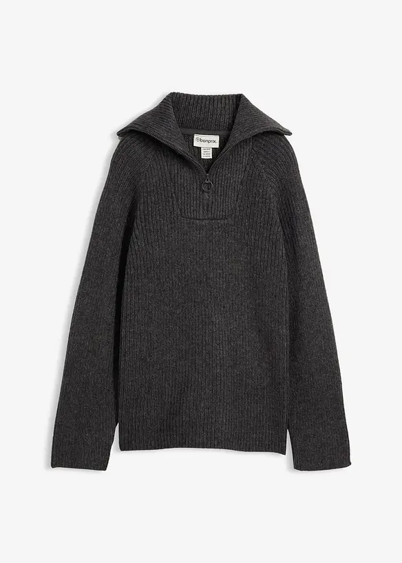 Maglione a coste con zip, bonprix