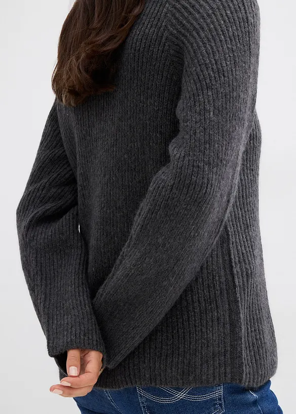 Maglione a coste con zip, bonprix