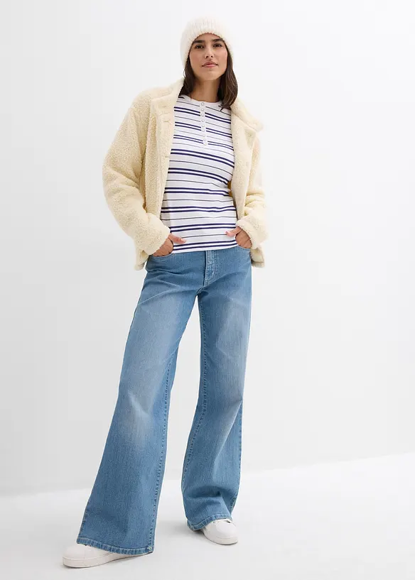 Maglia a maniche lunghe a coste in misto cotone biologico, bonprix